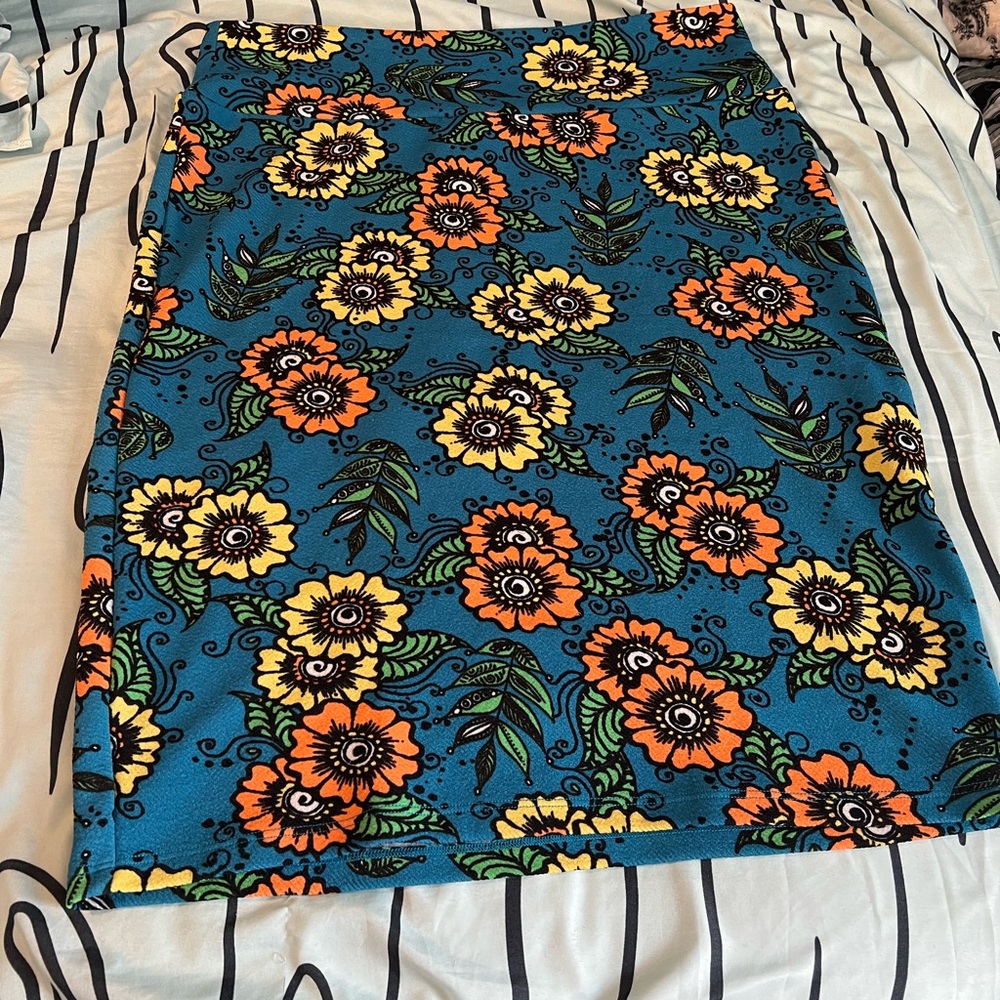 LuLaRoe CASSIE Floral Skirt in Teal and Orange